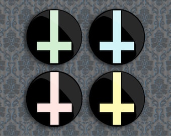 50% OFF Inverted / Upside Down Pastel Cross 1 Inch (2.5cm) Pinback Buttons / Badges / Pins [ Blue / Pink / Yellow / Green ]