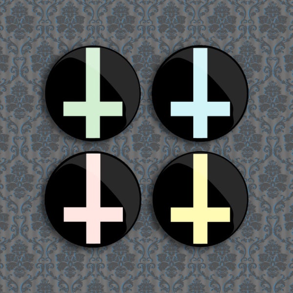 50% OFF Inverted / Upside Down Pastel Cross 1 Inch (2.5cm) Pinback Buttons / Badges / Pins [ Blue / Pink / Yellow / Green ]