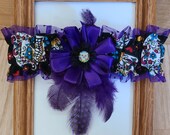 Royal purple, sugar skull garter with sparkles