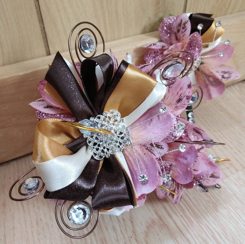 FREE SHIPPING!**LED light up corsage in light pink ivory and brown with boutonniere