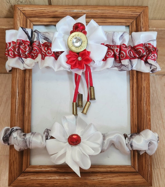 Hot Pink Satin Camouflage Wedding Bridal Garter Set