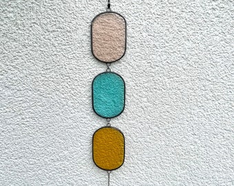 colorful stained glass mobile in pastels,stained glass suncatcher,window hanging,home decor,wall hanging,stained glass chime