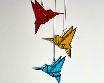 Stained glass origami suncatcher,stained glass humming bird,stained glass decoration,window hanging,wall hanging,window decoration