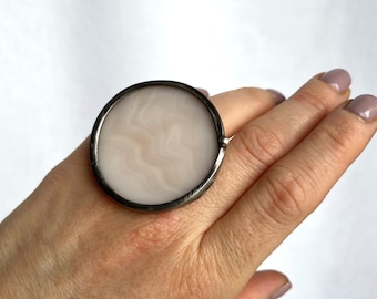 big glass ring,creamy glass ring,special ring,statement ring,powerful ring,agate jewelry,cocktail ring,adjustable ring,fancy ring,boho ring