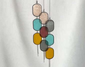 big colorful stained glass mobile in pastels,stained glass suncatcher,window hanging,home decor,wall hanging,stained glass chime