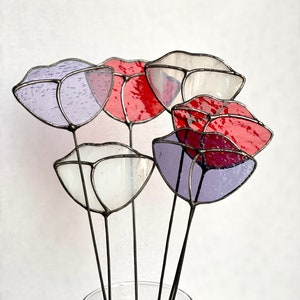 choose your color,stained glass poppy,stained glass flower,white poppy,poppy stem,flowers plant stake,purple poppy,everlasting flowers