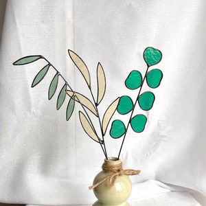 BOUQUET-3 stems-eucalyptus and leaves,stained glass bouquet,stained glass flowers,everlasting flowers,artificial leaves and twigs,birthday