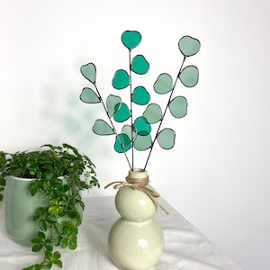 EUCALYPTUS bouquet-set of 3 stems,stained glass eucalyptus,stained glass plant,everlasting plant,stained glass green leaves,plant stake