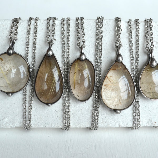 big RUTILATED QUARTZ,statement necklace,quartz with rutile necklace,raw jewelry,magic amulet,rutilated quartz necklace,zokakurylov