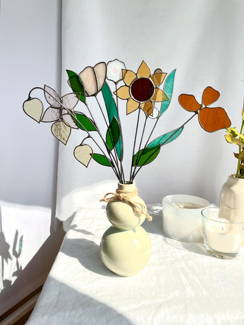 Stained Glass Flowersset of 10 Stems,flower Art,glass Flowers,flower