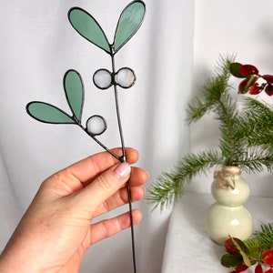 MISTLETOE,stained glass mistletoe,stained glass christmas decoration,everlasting flowers,mistletoe stake,stained glass suncatcher image 4