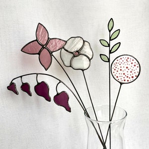 Set of 5 stems,stained glass bouquet,stained glass flowers,everlasting flowers,everlasting bouquet,bleeding heart,white poppy,alium