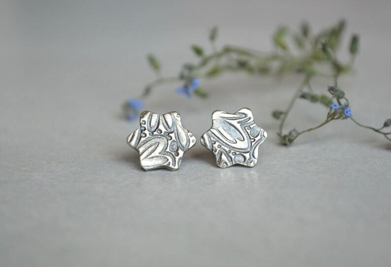 sterling silver stud earrings,sterling silver studs,handmade silver studs,sterling silver earrings,handmade earrings,flower studs image 1