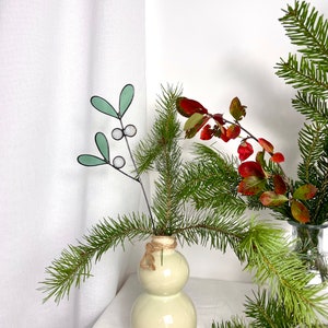 MISTLETOE,stained glass mistletoe,stained glass christmas decoration,everlasting flowers,mistletoe stake,stained glass suncatcher image 5