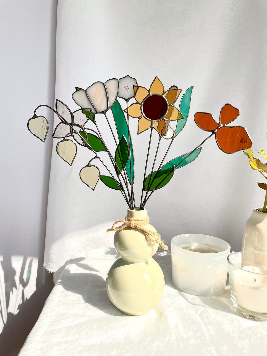 Stained Glass Flowersset of 10 Stems,flower Art,glass Flowers,flower