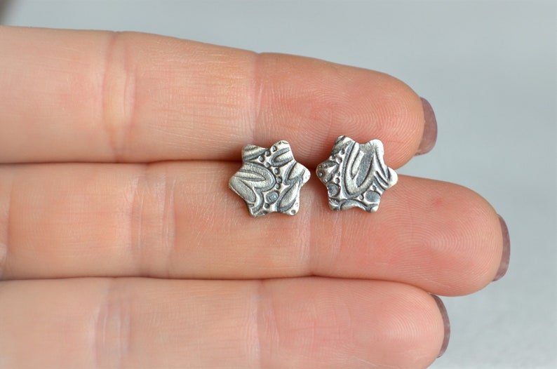 sterling silver stud earrings,sterling silver studs,handmade silver studs,sterling silver earrings,handmade earrings,flower studs image 2