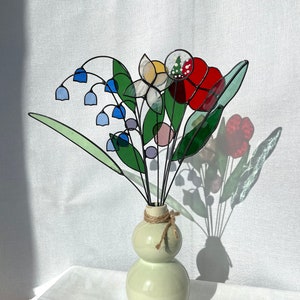 Wildflower bouquet-set of 10 stems,artificial flowers,stained glass bouquet,stained glass flowers,flowers in vase,big bouquet,bluebell