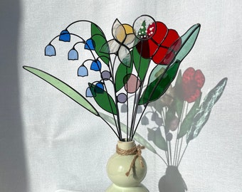 Bouquet de fleurs sauvages-ensemble de 10 tiges, fleurs artificielles, bouquet de vitraux, fleurs de vitraux, fleurs dans un vase, gros bouquet, jacinthe des bois