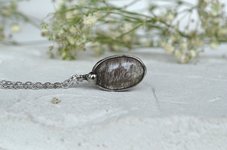 delicate RUTILATED QUARTZ,delicate necklace,quartz with rutile necklace,raw jewelry,magic amulet,dainty necklace,rutilated quartz necklace image 1