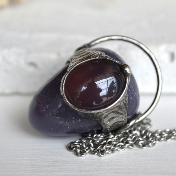 LEPIDOLITE e viola CHALCEDONY,collana dichalcedony,gioielli grezzi,lepidolite ciondolo,doppia collana di pietra,ciondolo di chalcedony,ciondolo di guarigione