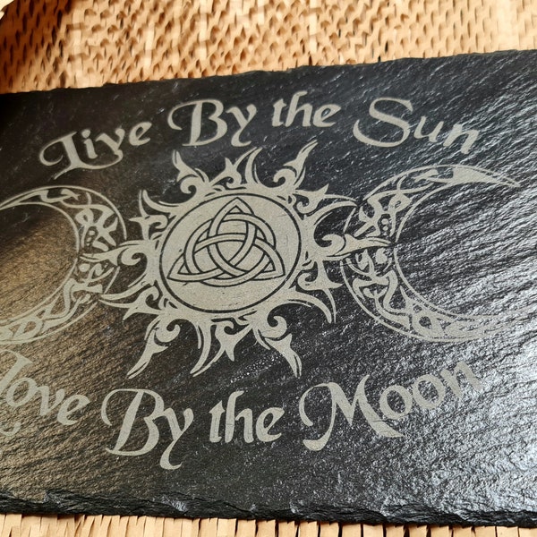 Slate house sign, Pagan plaque, Slate sign, Slate house plaque, Wiccan, Witchcraft, Pagan, Triple moon, Kitchen witch, sun and moon design