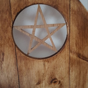 Gothic arch shelf with inset pentagram, goth shelves, pentagram, shelf for crystals, standing shelf, wall mounted shelf, pagan, Altar shelf image 4