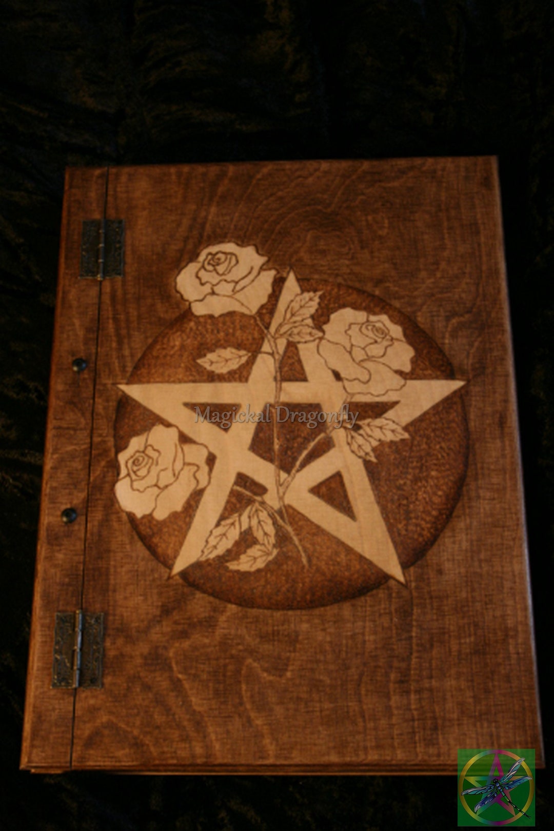 Book of Shadows, Wooden Handmade With Pentagram and Roses, 150 Sheets ...