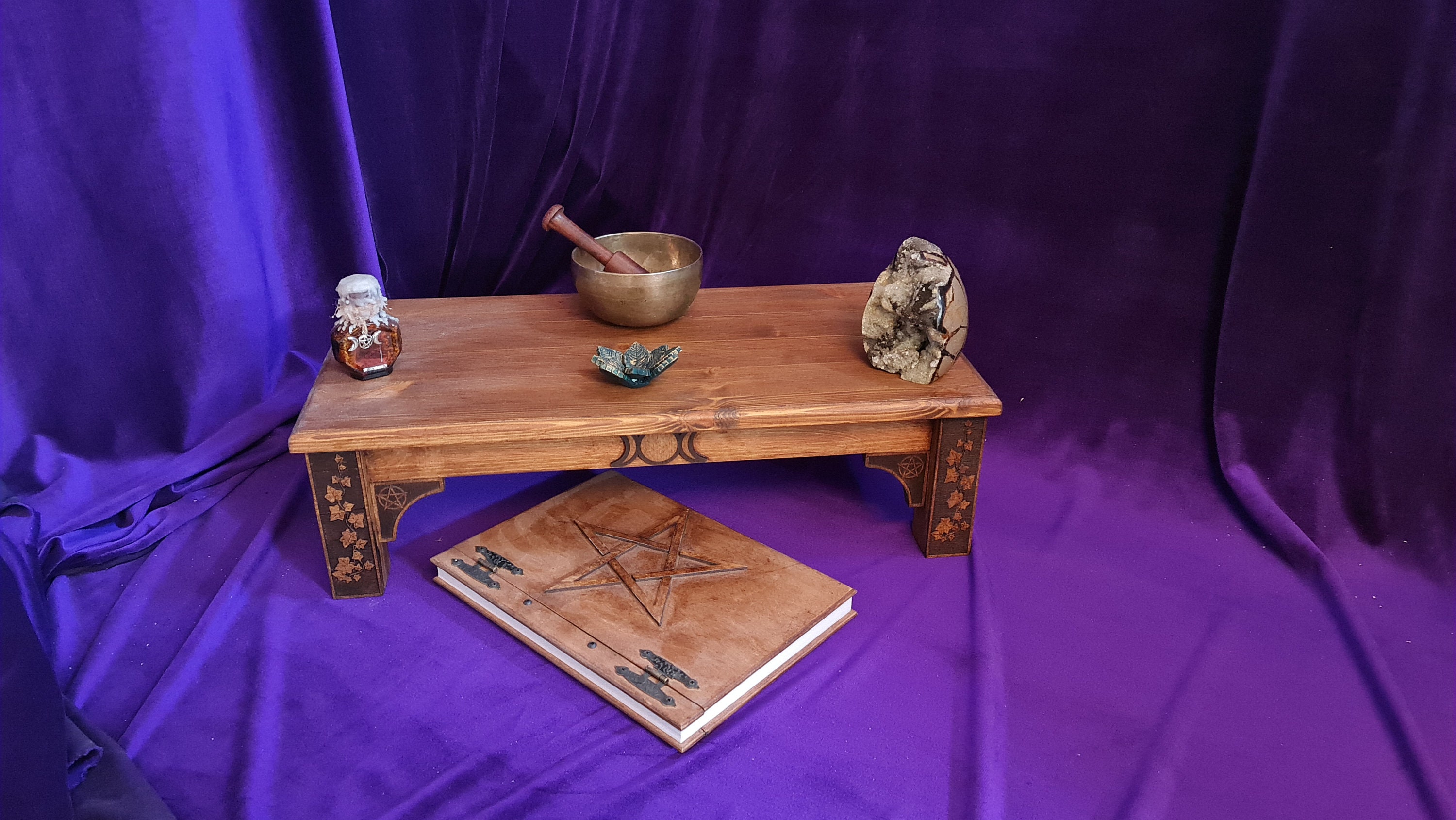 Altar Table, Wooden Finished With Dark Wax and Laser Engraved Design. Gift  for Pagan Witch, Handmade Witch's Altar Table, Witch Workspace. - Etsy