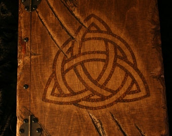 Book of Shadows wooden with Pagan symbol and blank pages