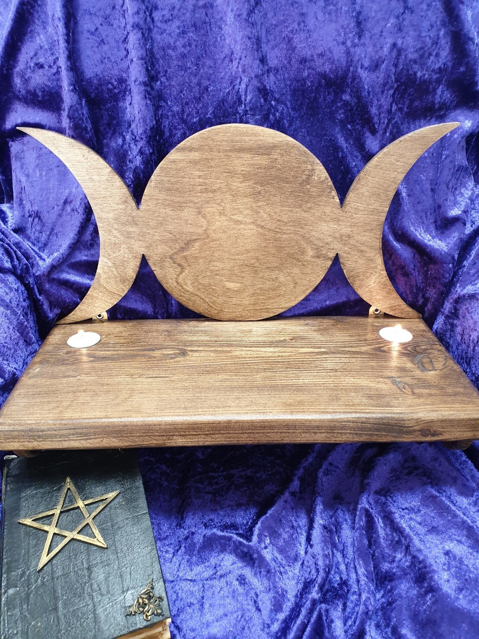 Altar Shelf With Triple Moon Wooden Altar Shelf Handmade Etsy UK