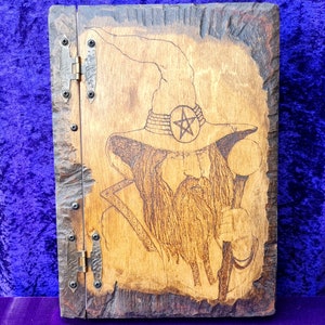 Book of Shadows handmade wooden book with approximately 150 sheets of paper, wizard, spell, witchcraft supplies, occult, diary, mirrors