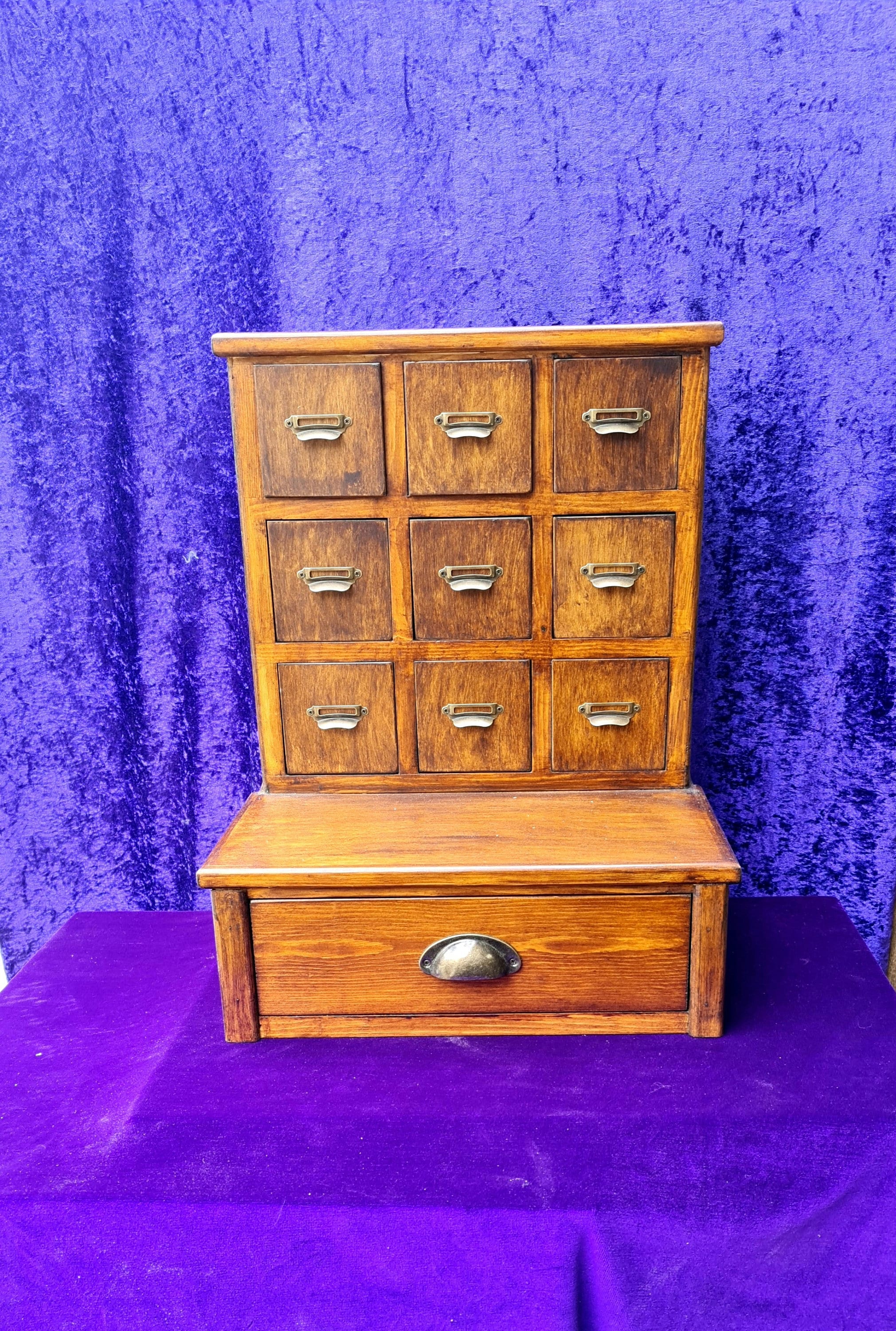 Handmade Wooden 2 Tier Wicca Triskel Desktop Drawers Triple Moon