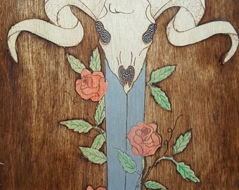 Wooden book, Handmade with rams head and dagger design, Occult, Book of shadows, Grimoire, Magickal book, Spell book, Book of magic