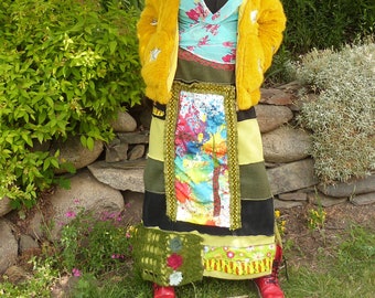 long skirt in fleece and ethnic patchwork