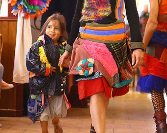 falda de otonio e invierno en patchwork multicolor