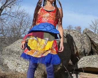 summer colorful  designer dress in handmade patchwork