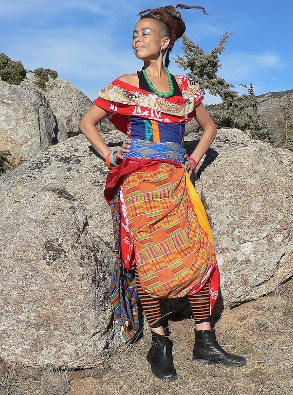 Ethnic Creole Style Dress With Multicolored Patchwork -  Hong Kong
