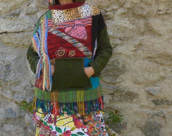 Multicoloured unisex ethnic patchwork sweatshirt