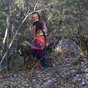 ethnic corduroy winter patchwork dress image 4