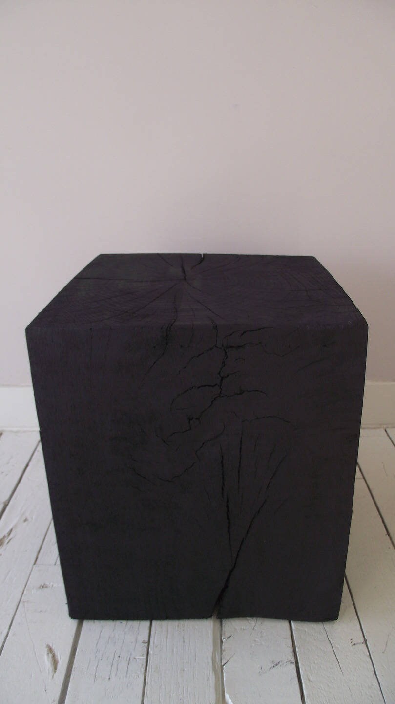 Table 25x25x30 cm Bout de Canapé Peuplier Noir Tabouret Bûche Bois Massif