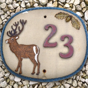Number 23 House Sign Earthenware House Plaque Reindeer Sign House Number Deer House Sign