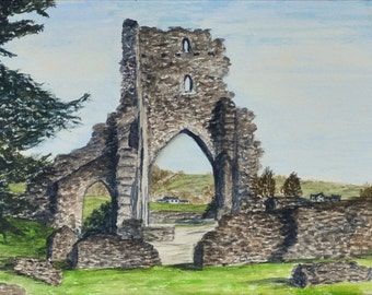 Talley Abbey Signed Ann Bennett 1995 Vintage Art of Talley Abbey Dyfed Wales Vintage Watercolor Painting Vintage Landscape Painting