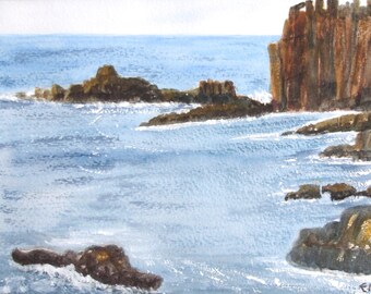 1980 E McDonald Vintage Mixed Media Vintage Seascape Seaside Resort Vintage Landscape