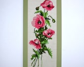 1950s Vintage Needlepoint Vintage Sampler Vintage Woolwork Handmade Woolen Tapestry of a Bouquet of Pink Roses and foliage