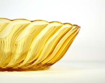 Amber Glass Bowl Vintage Glass Dish Glass Fruit Bowl Swirl