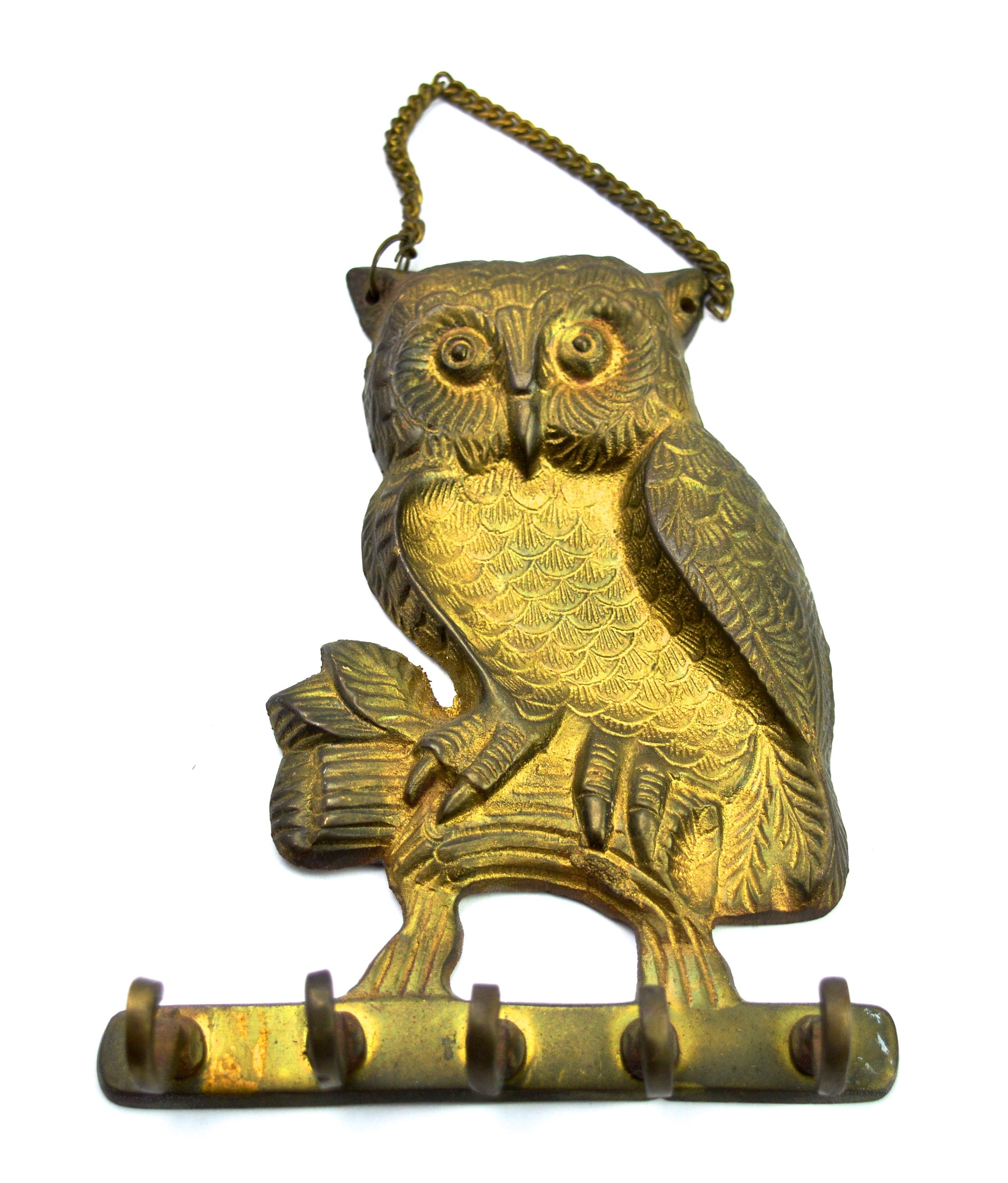 Small 6 inch Owl Widllife Key Rack Hanger with 5 hooks Made in USA 