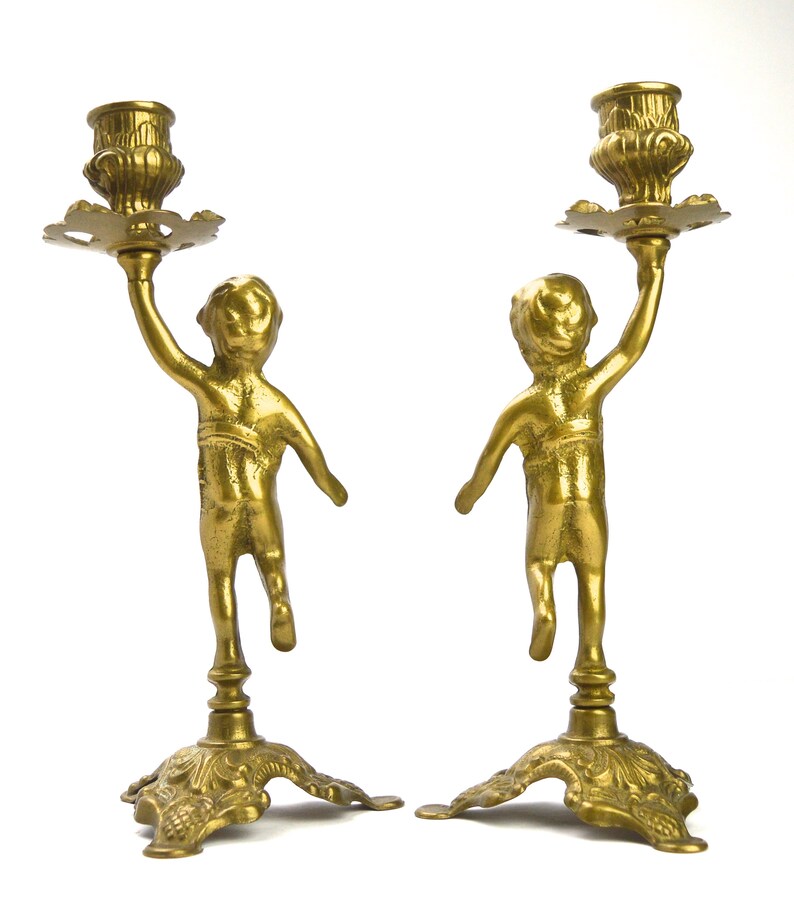 Cherub Candlesticks Brass Chambersticks Vintage Candle Holders Etsy UK