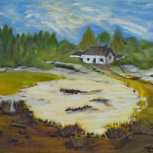 Vintage Oil Painting Water Splash one of a kind painting vintage landscape painting vintage Marshland painting vintage Coastal painting