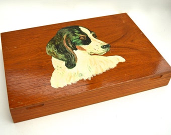 Vintage Wooden Box Vintage Spaniel Vintage Storage Vintage Box Vintage Housewares Vintage Home Decor