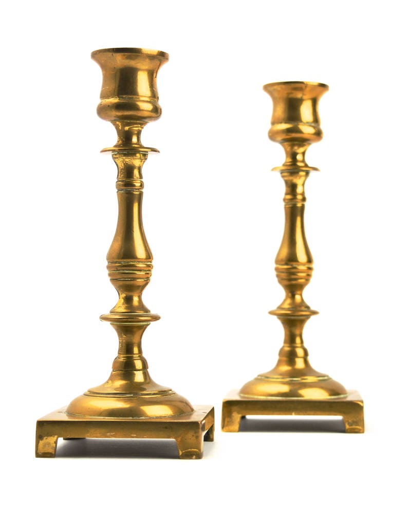 A Pair of Brass Chambersticks Vintage Candle Holders Vintage Brass